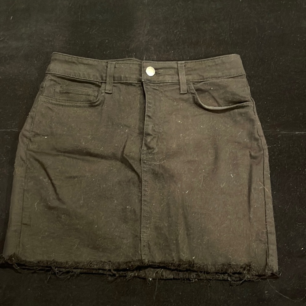 O2 Denim black cutoff jean mini skirt, size S
